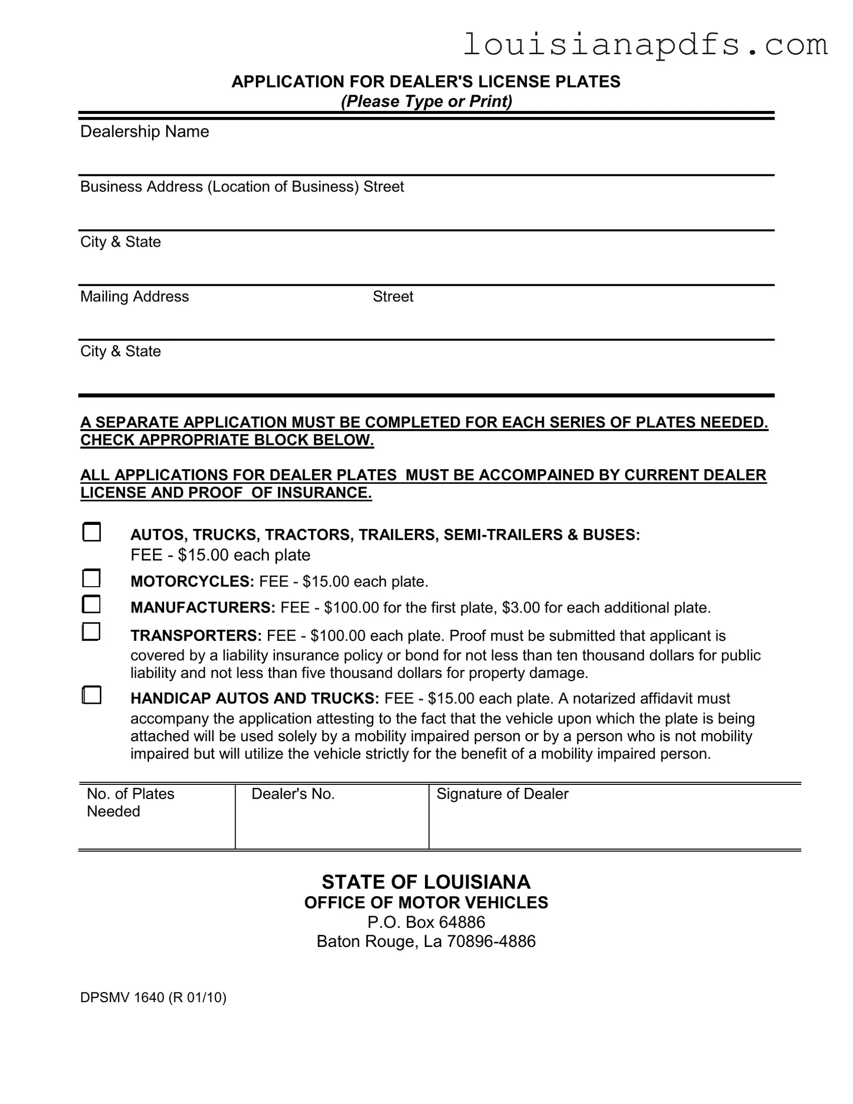 Fillable Dpsmv 1640 Louisiana Template