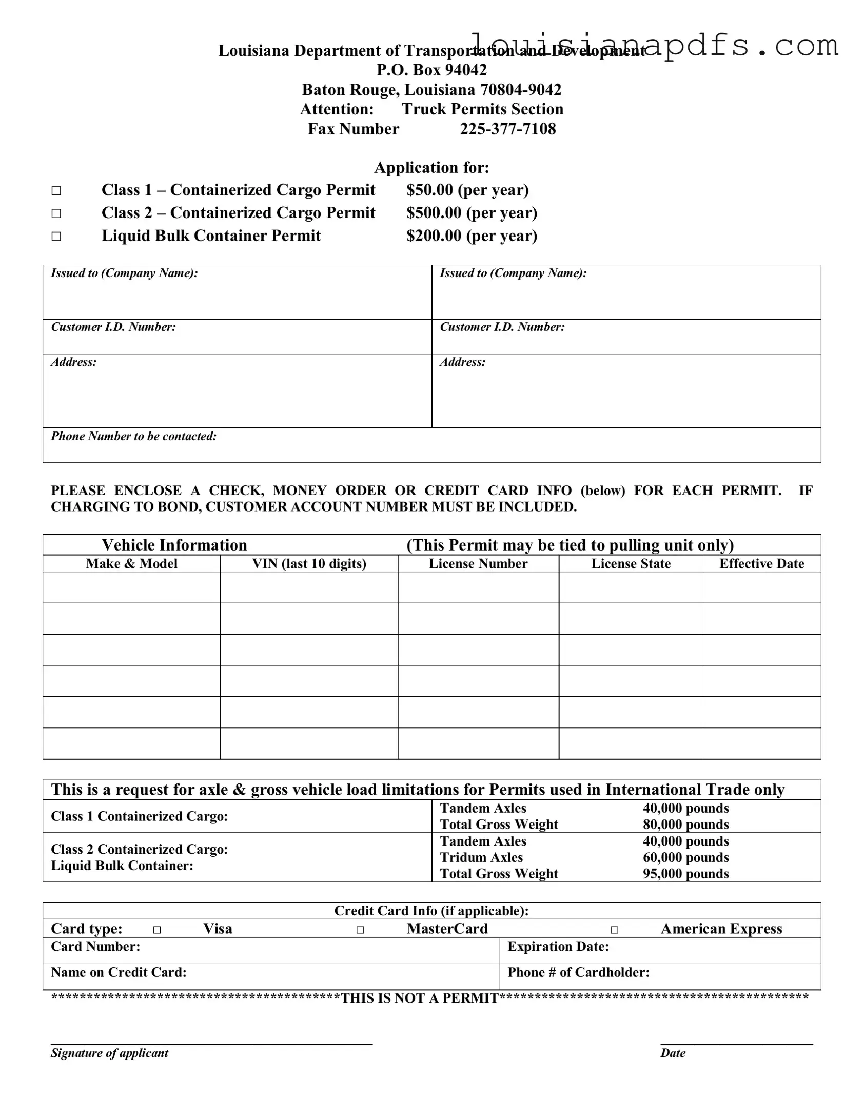 Fillable Harvest Season Permit Louisiana Template