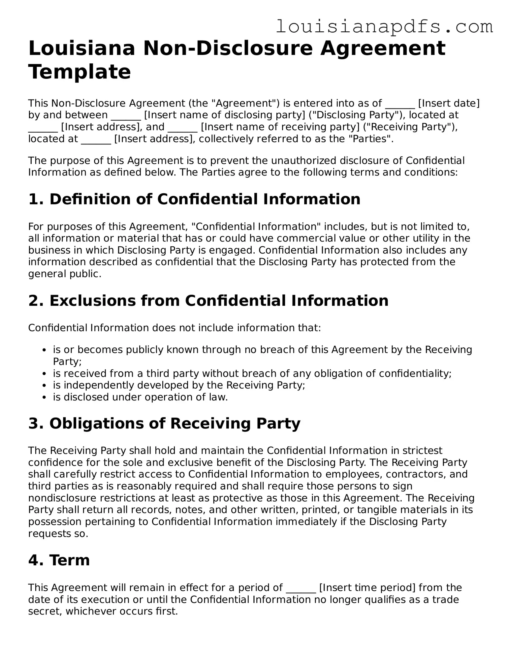 Fillable Non-disclosure Agreement Form for Louisiana State