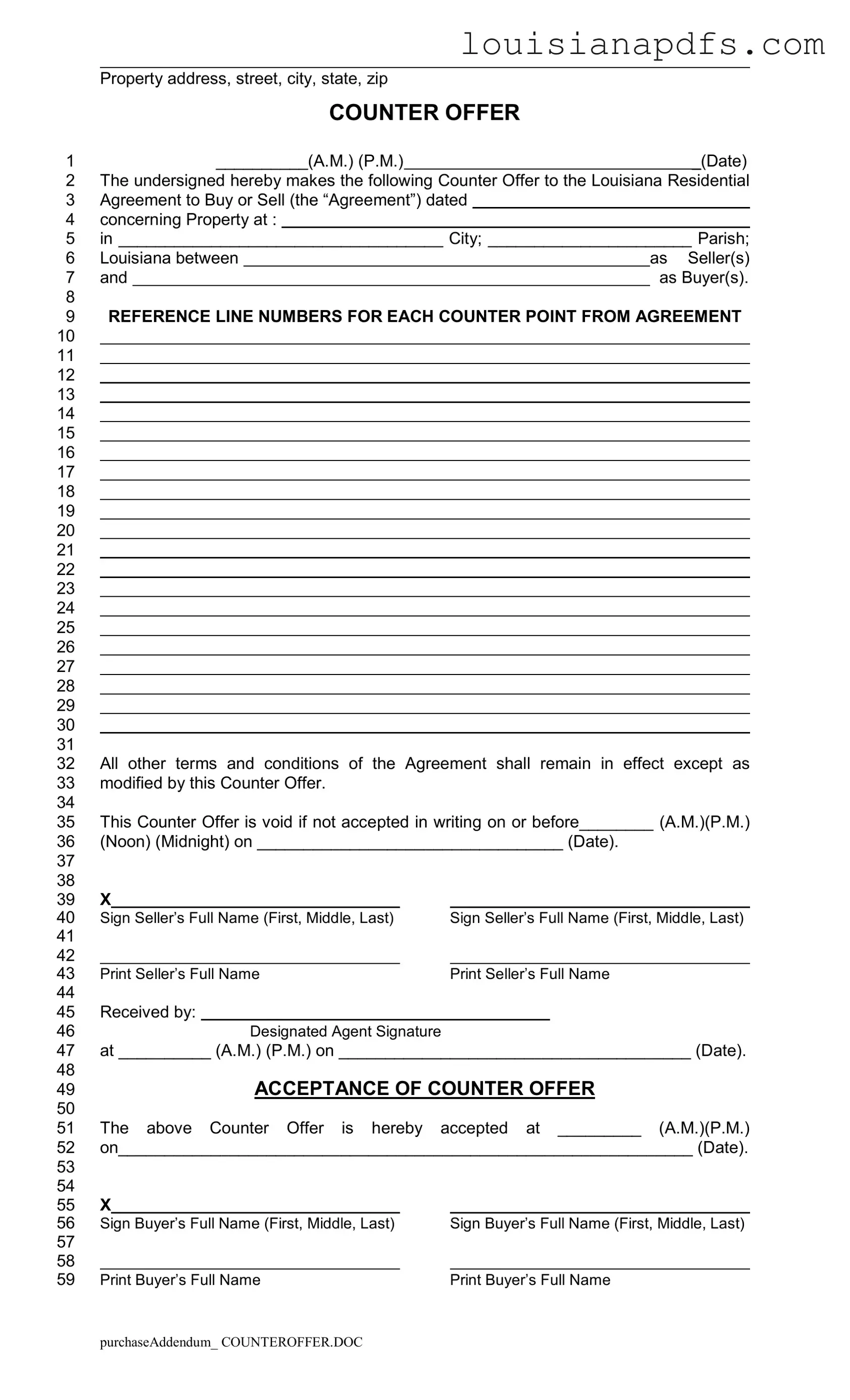 Fillable Louisiana Counter Offer Template