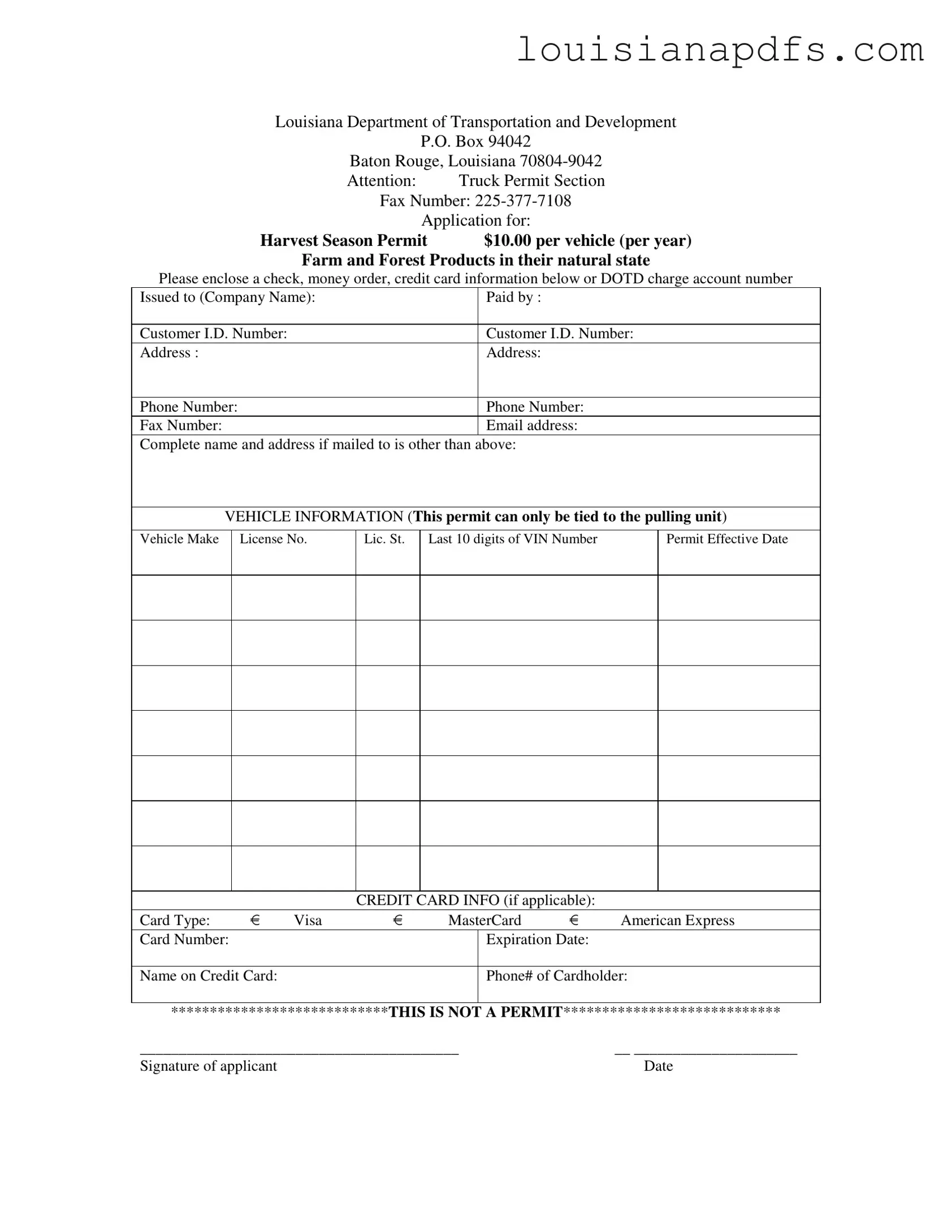 Fillable Louisiana Dotd Permit Template