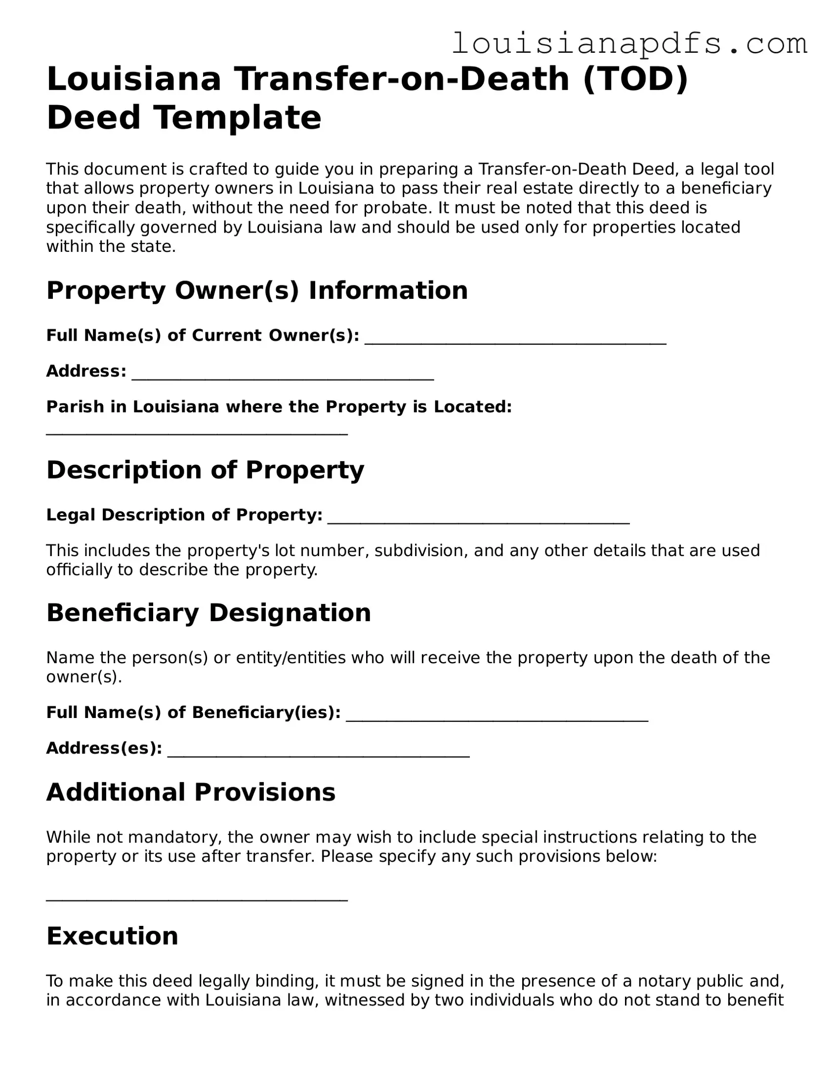 Fillable Transfer-on-Death Deed Form for Louisiana State