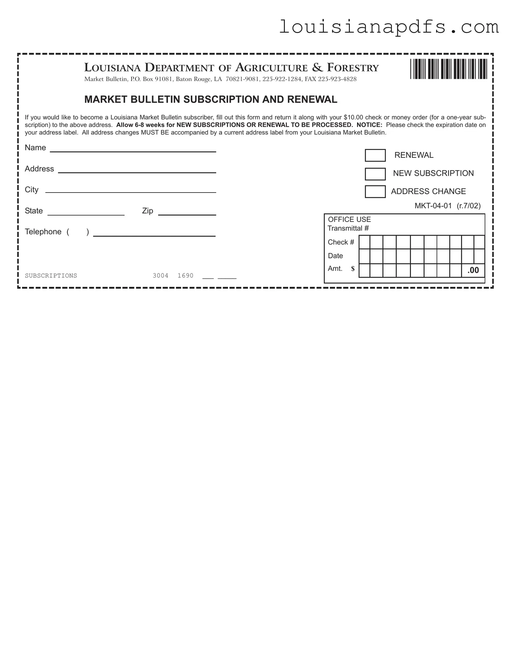 Fillable Louisiana Market Bulletin Template