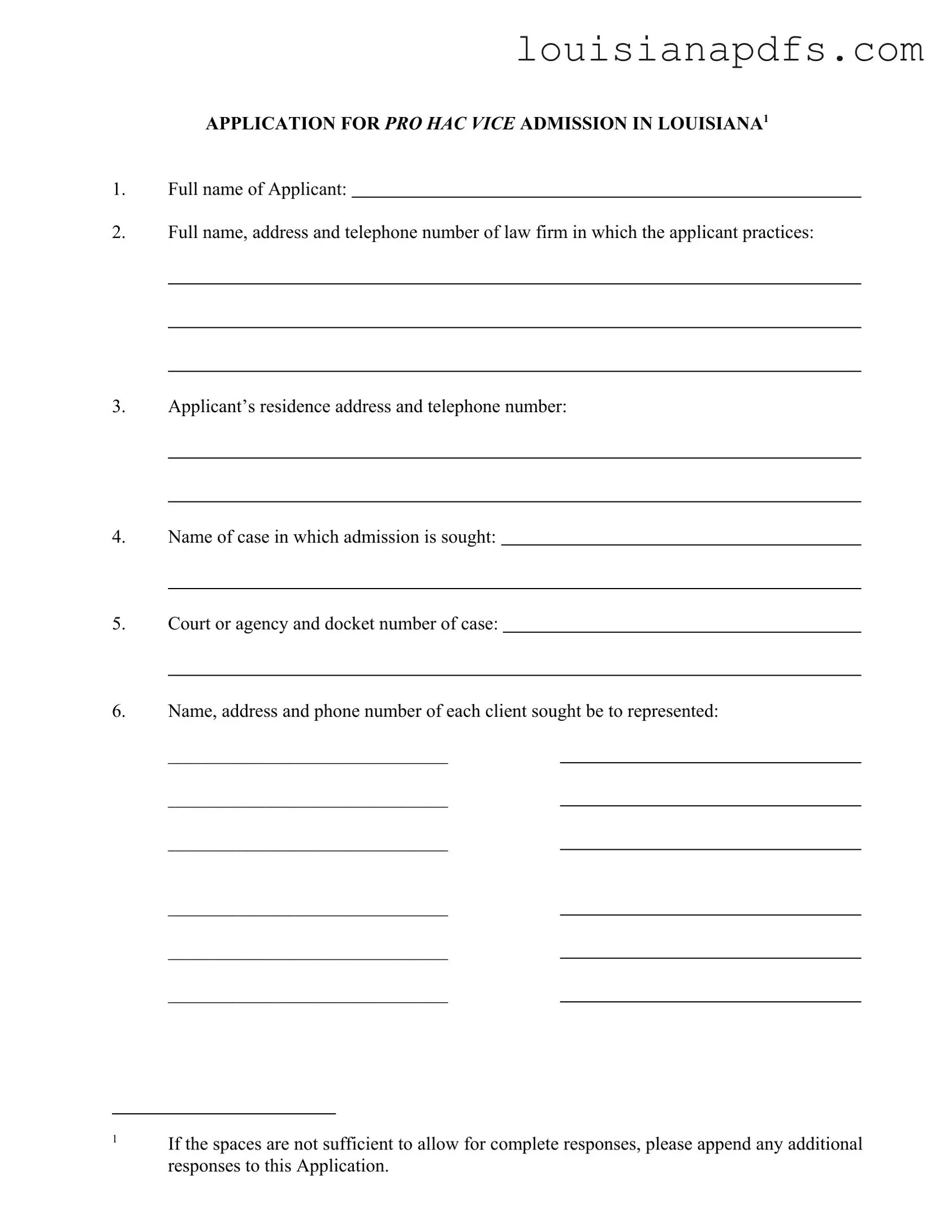 Fillable Louisiana Pro Hac Template