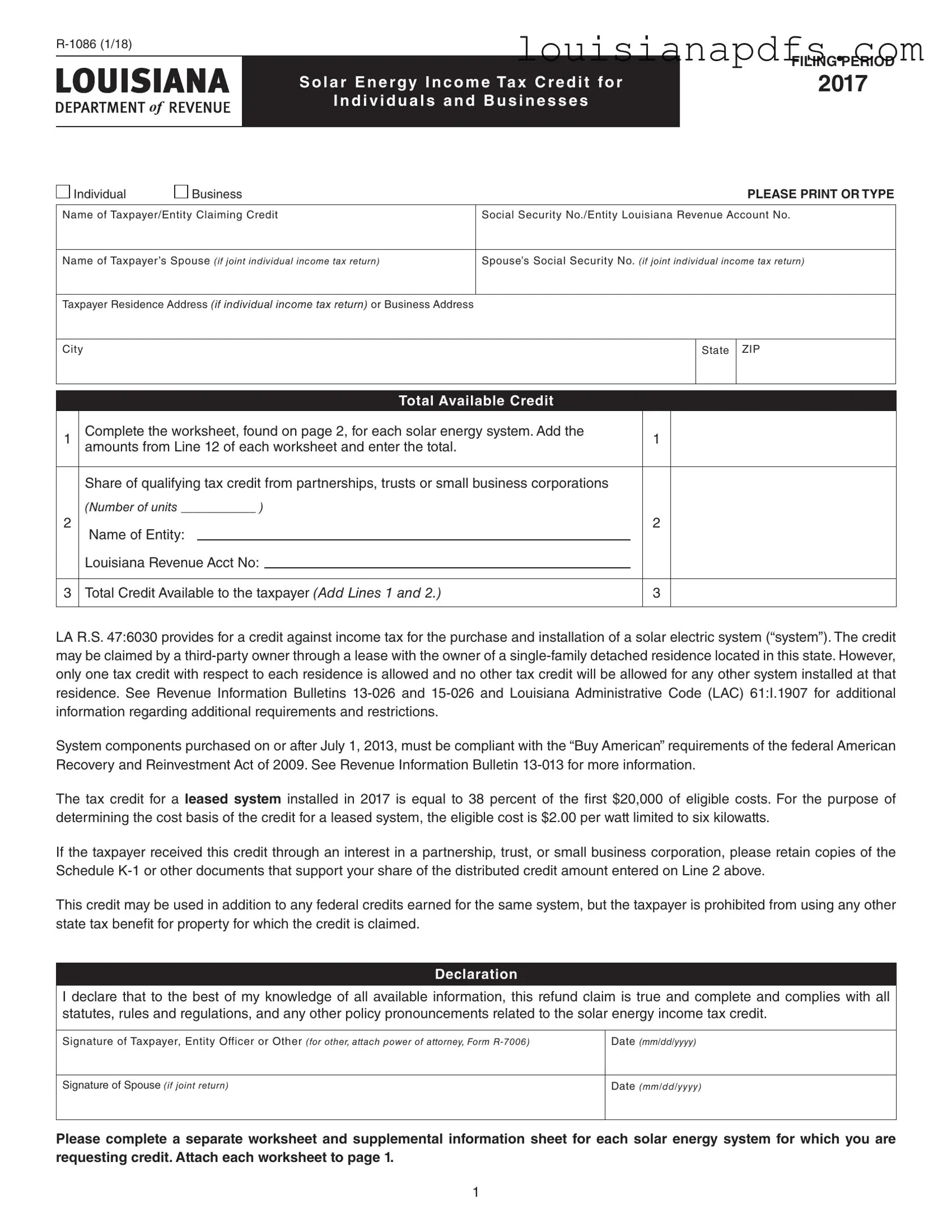 Fillable Louisiana R 1086 Template