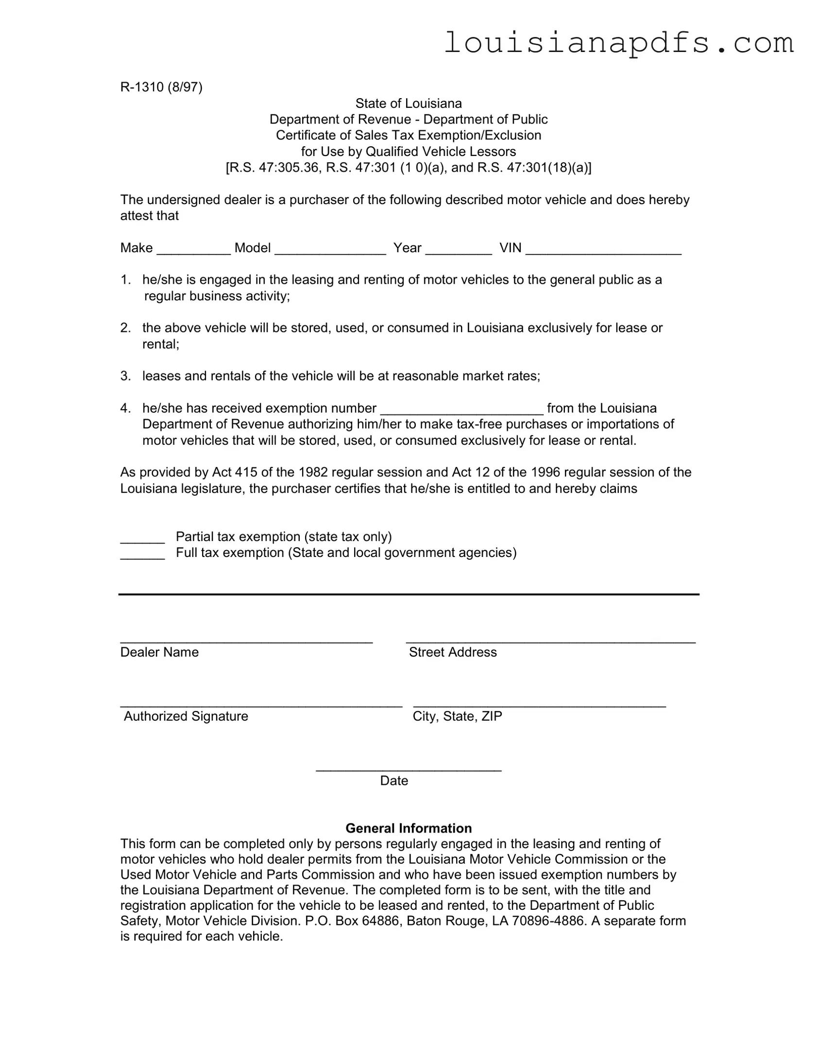 Fillable Louisiana R 1310 Template