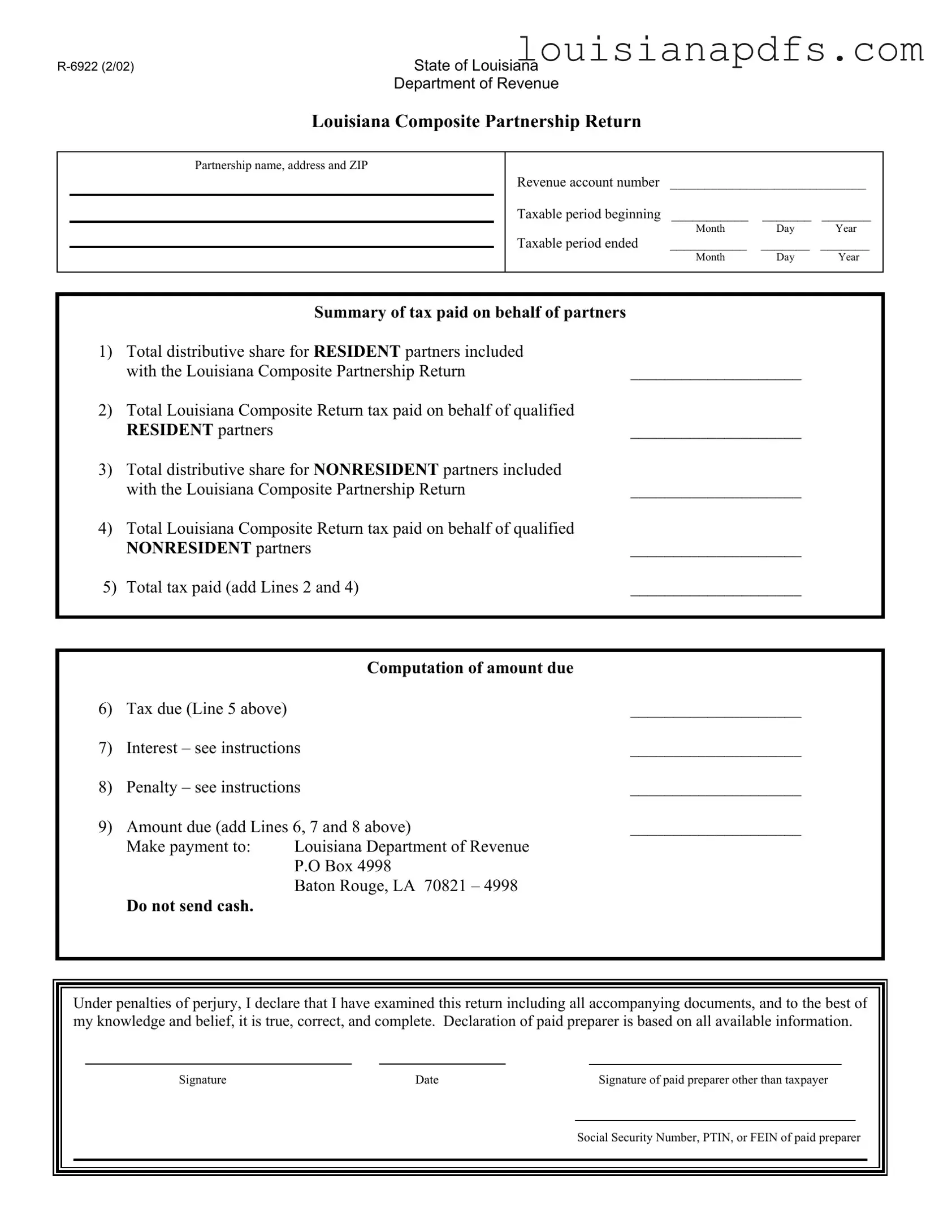 Fillable Louisiana R 6922 Template