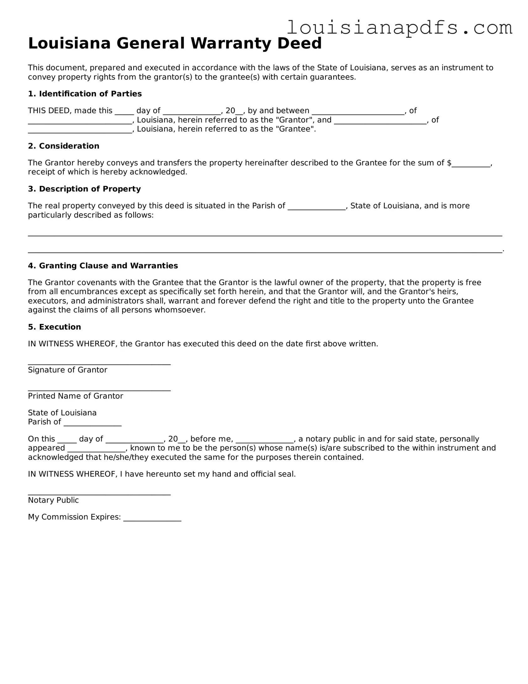 Fillable Deed Form for Louisiana State