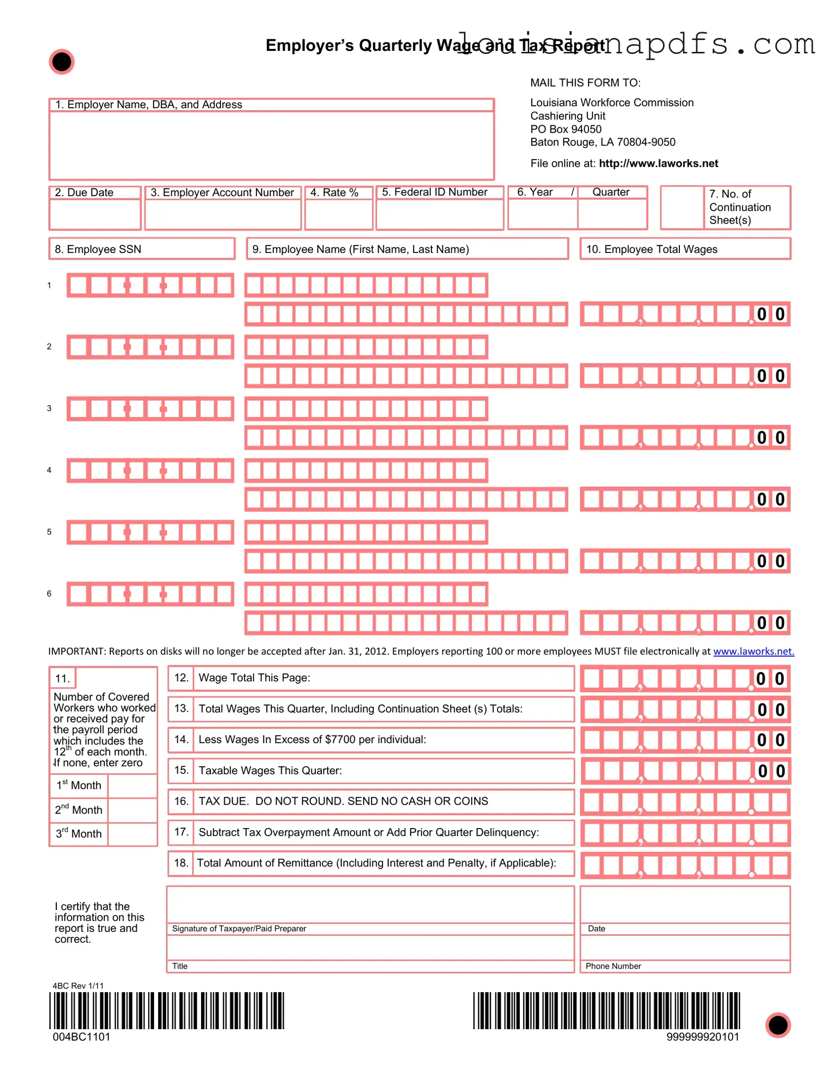Fillable Louisiana Wage Report Template