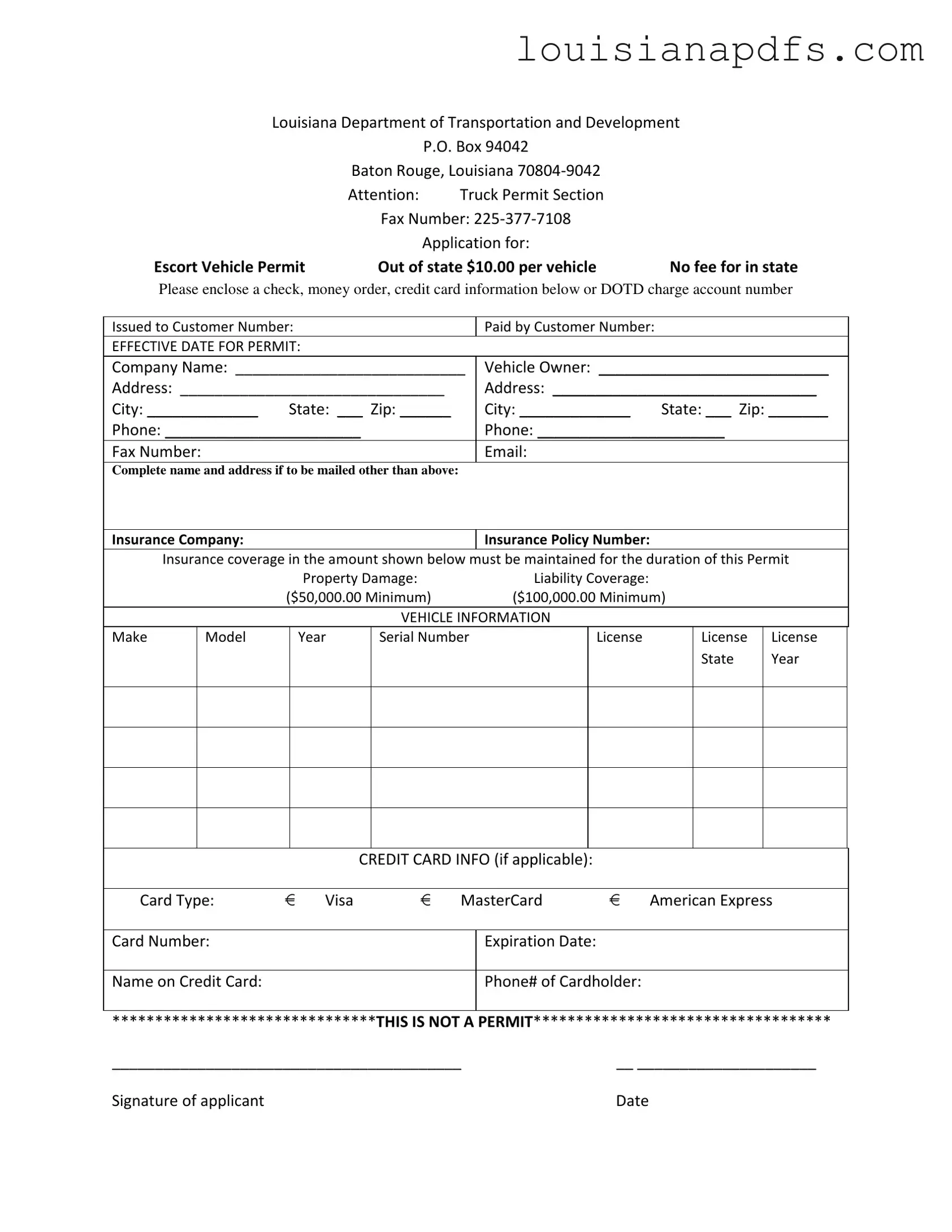 Fillable Permit Louisiana Pilot Car Template