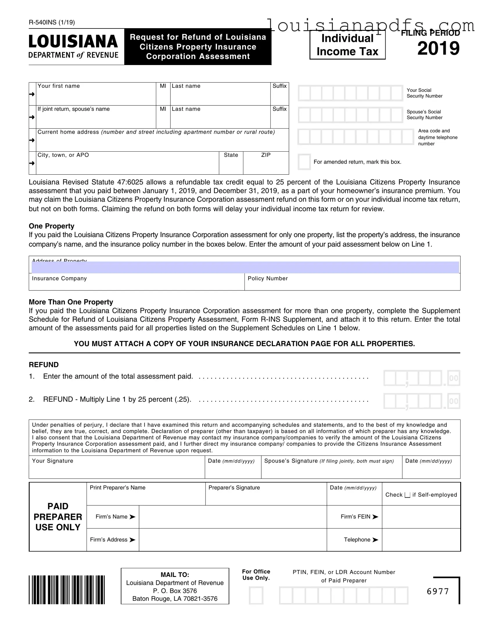 Fillable R 540Ins Louisiana Template