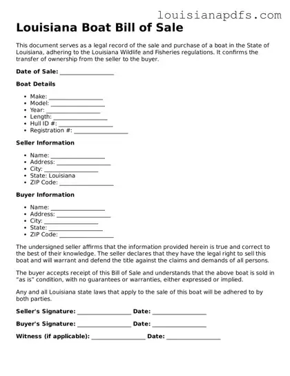 Fillable Boat Bill of Sale Form for Louisiana State
