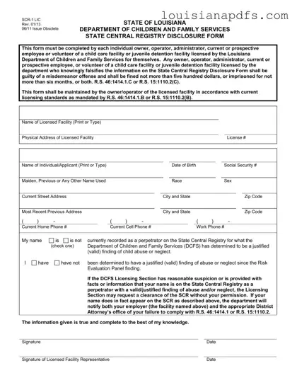 Fillable Louisiana Central Registry Template
