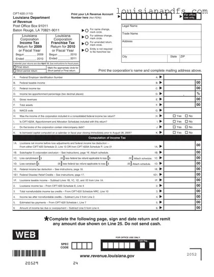 Fillable Louisiana Cift 620 Template