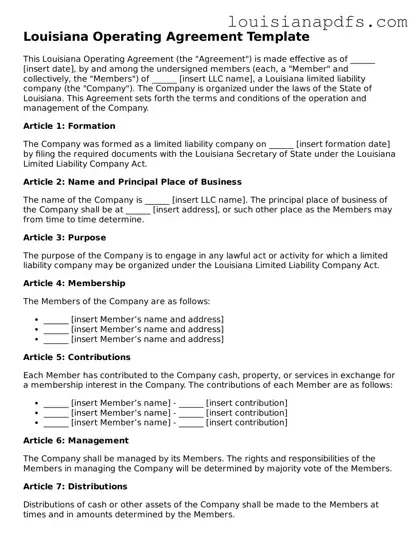Fillable Operating Agreement Form for Louisiana State