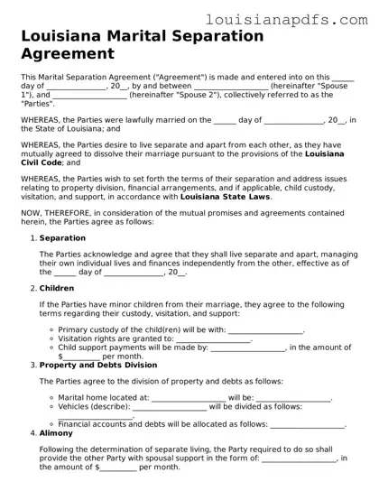 Fillable Marital Separation Agreement Form for Louisiana State
