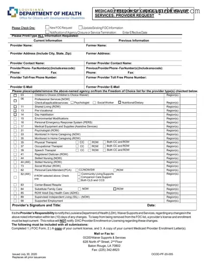 Fillable Louisiana Medicaid Freedom of Choice List Template