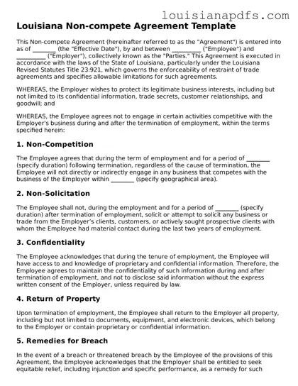 Fillable Non-compete Agreement Form for Louisiana State