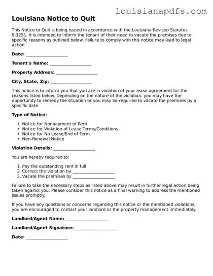 Fillable Notice to Quit Form for Louisiana State