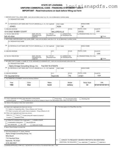 Fillable Ucc 1 Louisiana Template