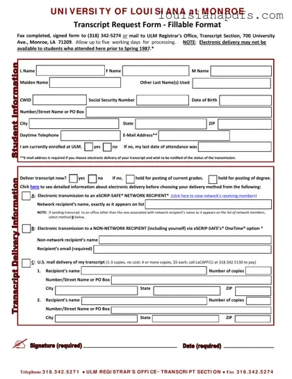 Fillable University Louisiana Transcript Template