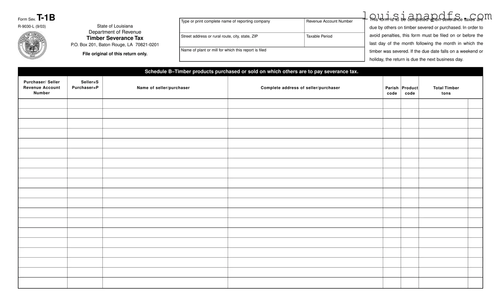Fillable T 1B Louisiana Template