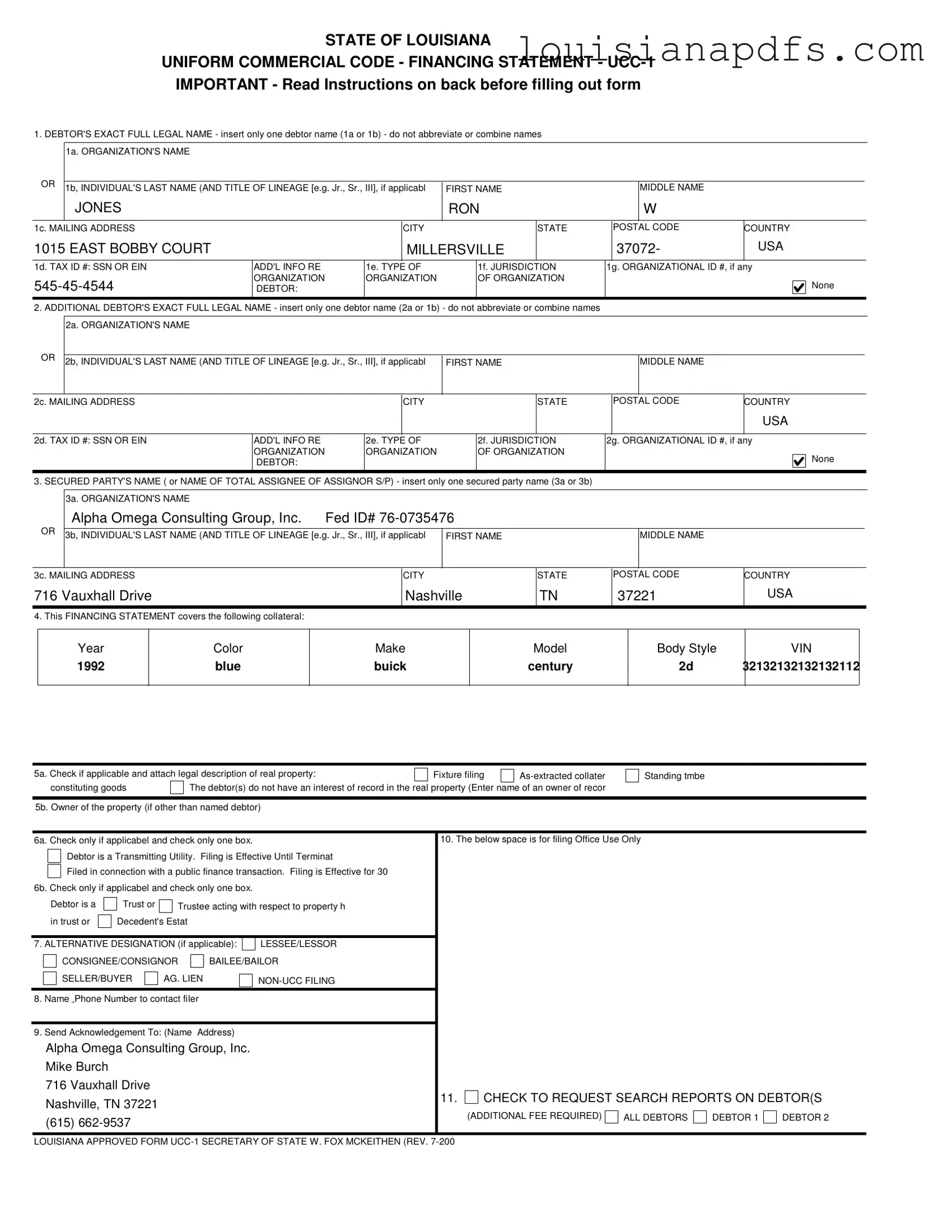 Fillable Ucc 1 Louisiana Template